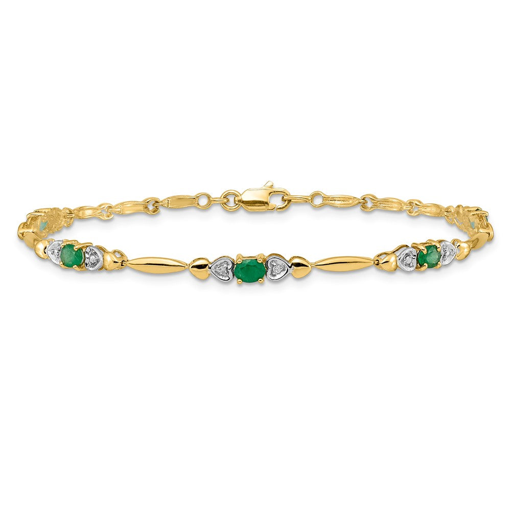 14K Gelbgold Armband mit natürlichen Smaragden und Diamanten
