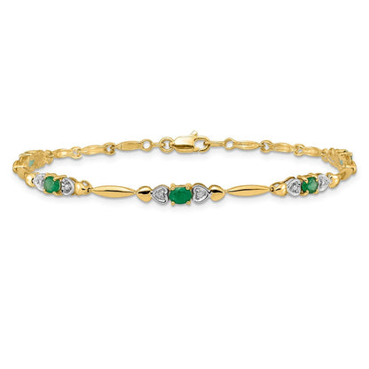 14K Gelbgold Armband mit natürlichen Smaragden und Diamanten