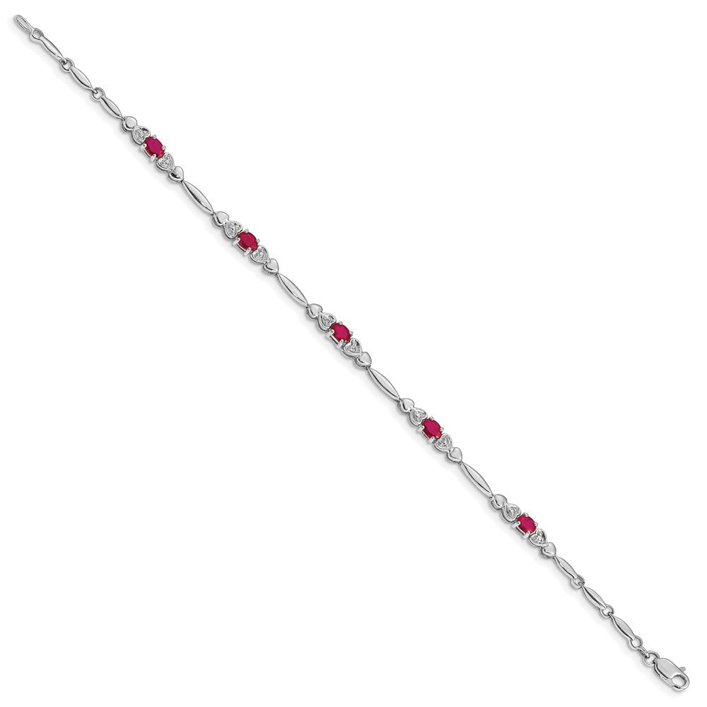 10K Weißgold Diamant und Rubin Armband