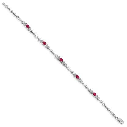 10K Weißgold Diamant und Rubin Armband