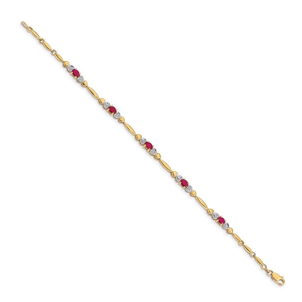 14K Gelbgold Armband mit natürlichen Rubinen und Diamanten