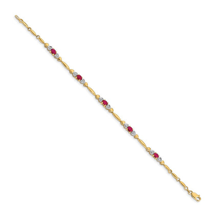 14K Gelbgold Armband mit natürlichen Rubinen und Diamanten