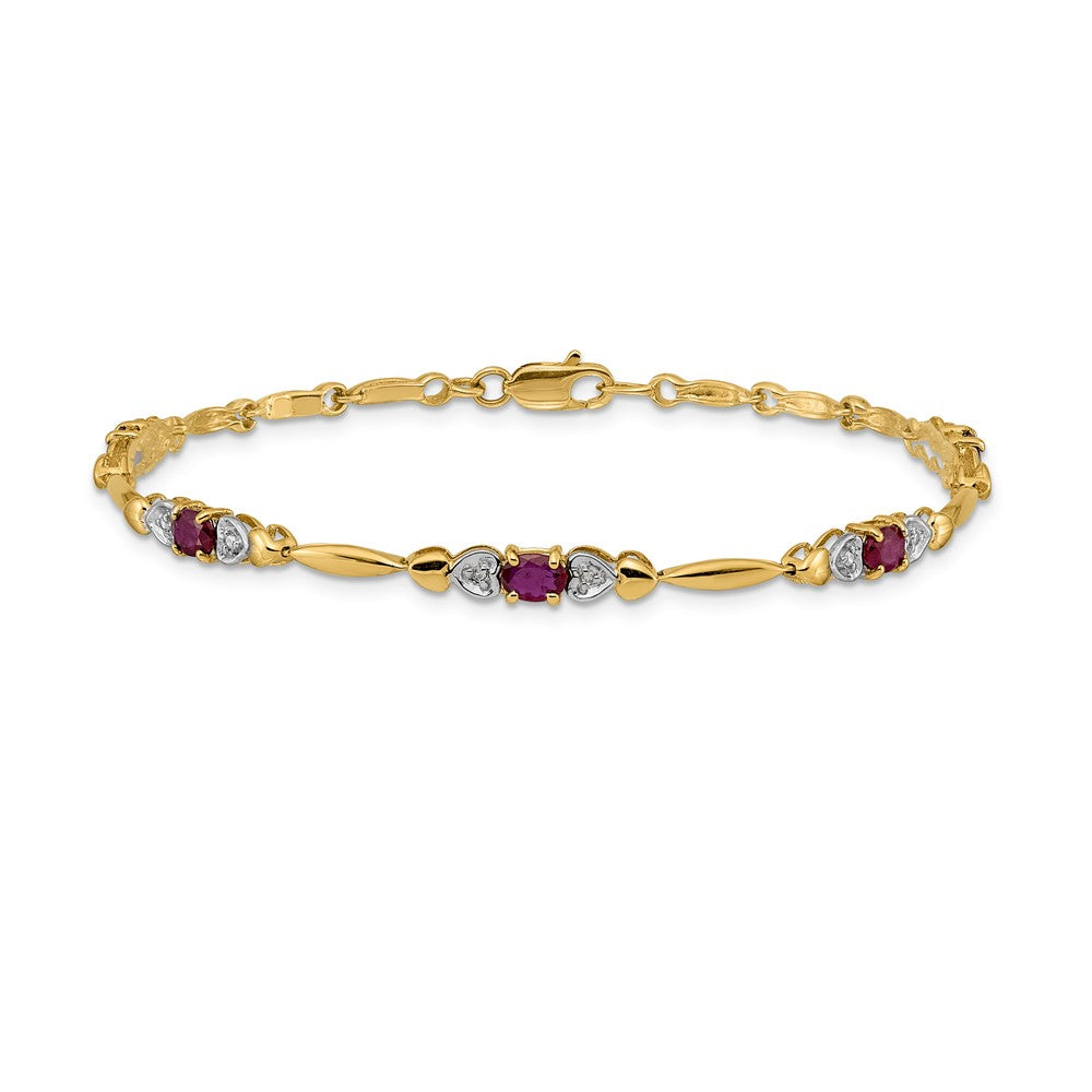 14K Gelbgold Armband mit natürlichen Rubinen und Diamanten