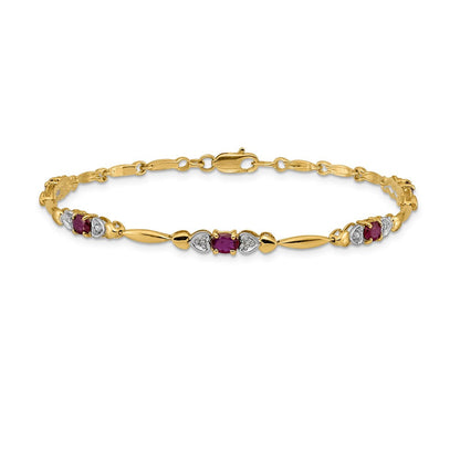 14K Gelbgold Armband mit natürlichen Rubinen und Diamanten