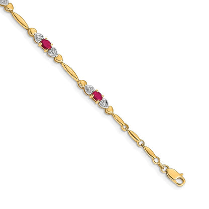 14K Gelbgold Armband mit natürlichen Rubinen und Diamanten
