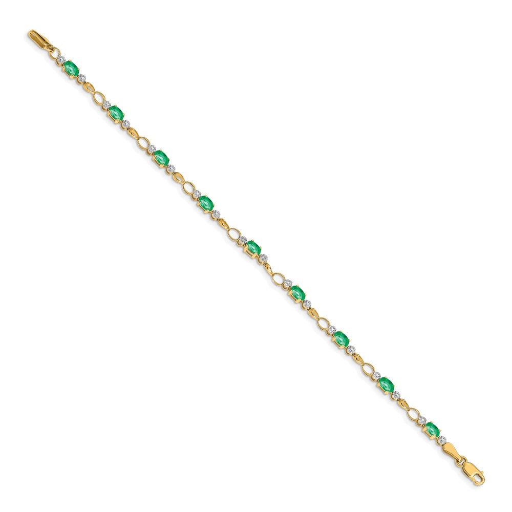 14K Gelbgold-Armband mit offenen Gliedern, Smaragden und Diamanten