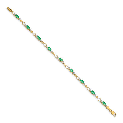 14K Gelbgold-Armband mit offenen Gliedern, Smaragden und Diamanten