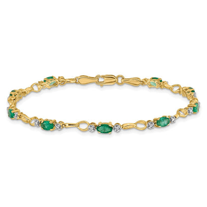 14K Gelbgold-Armband mit offenen Gliedern, Smaragden und Diamanten
