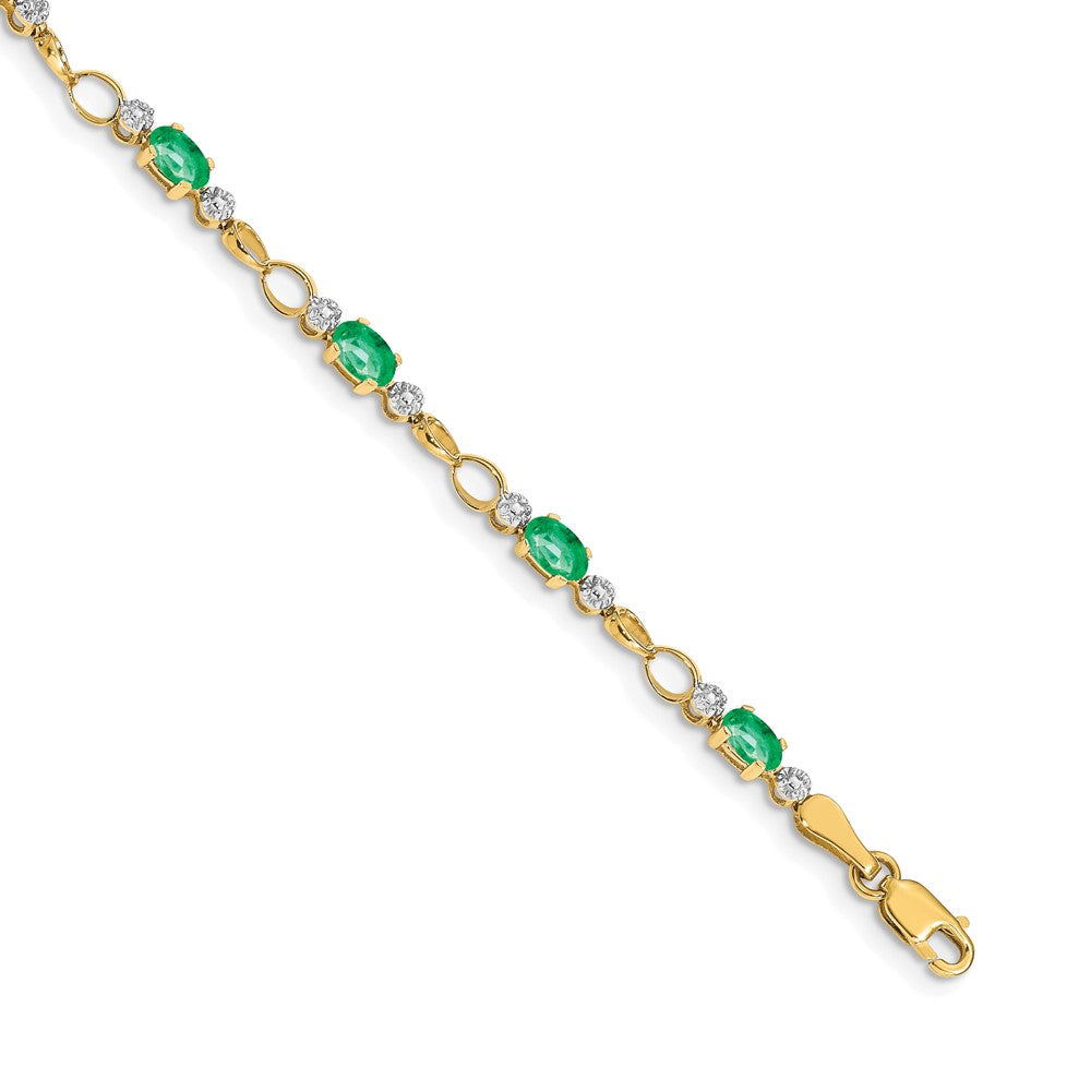 14K Gelbgold-Armband mit offenen Gliedern, Smaragden und Diamanten