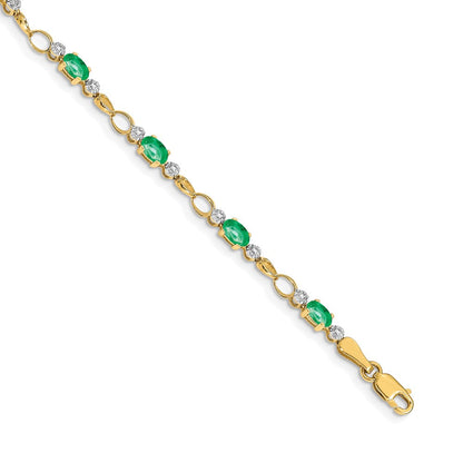 14K Gelbgold-Armband mit offenen Gliedern, Smaragden und Diamanten