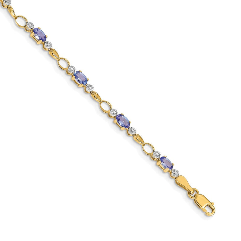 14K Gelbgold Armband mit offenen Gliedern, Tansaniten und Diamanten