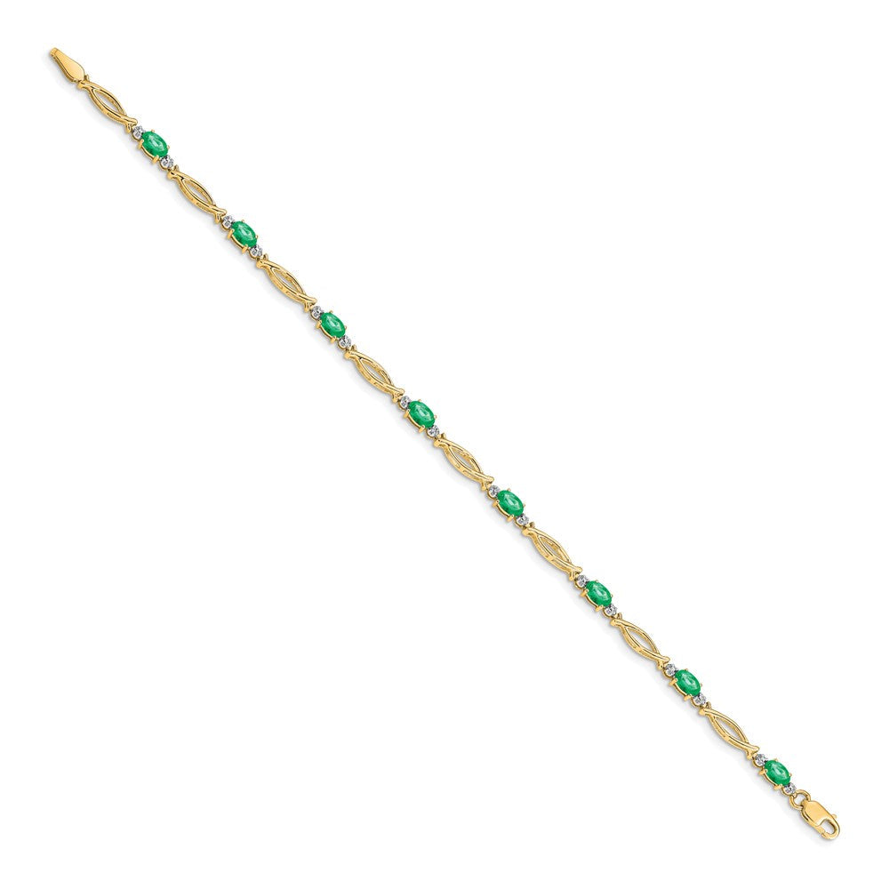 10K Gelbgold Diamant und Smaragd Armband