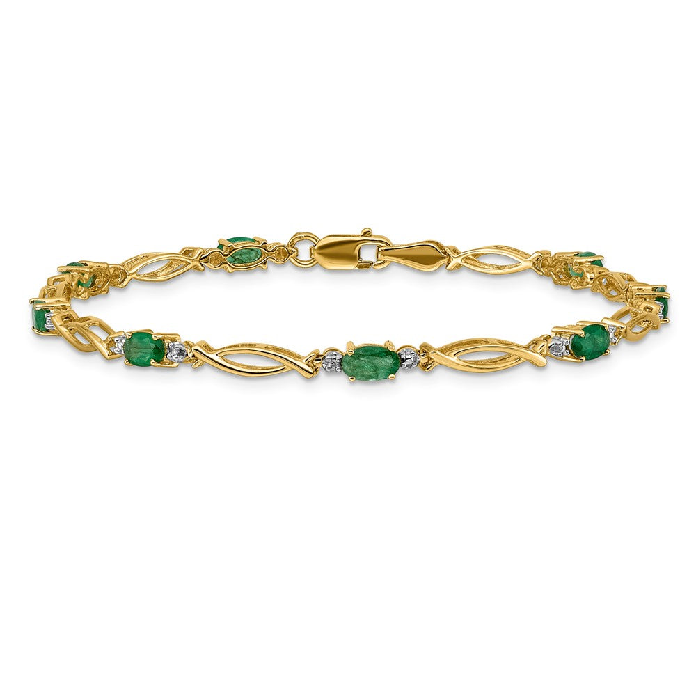 10K Gelbgold Diamant und Smaragd Armband
