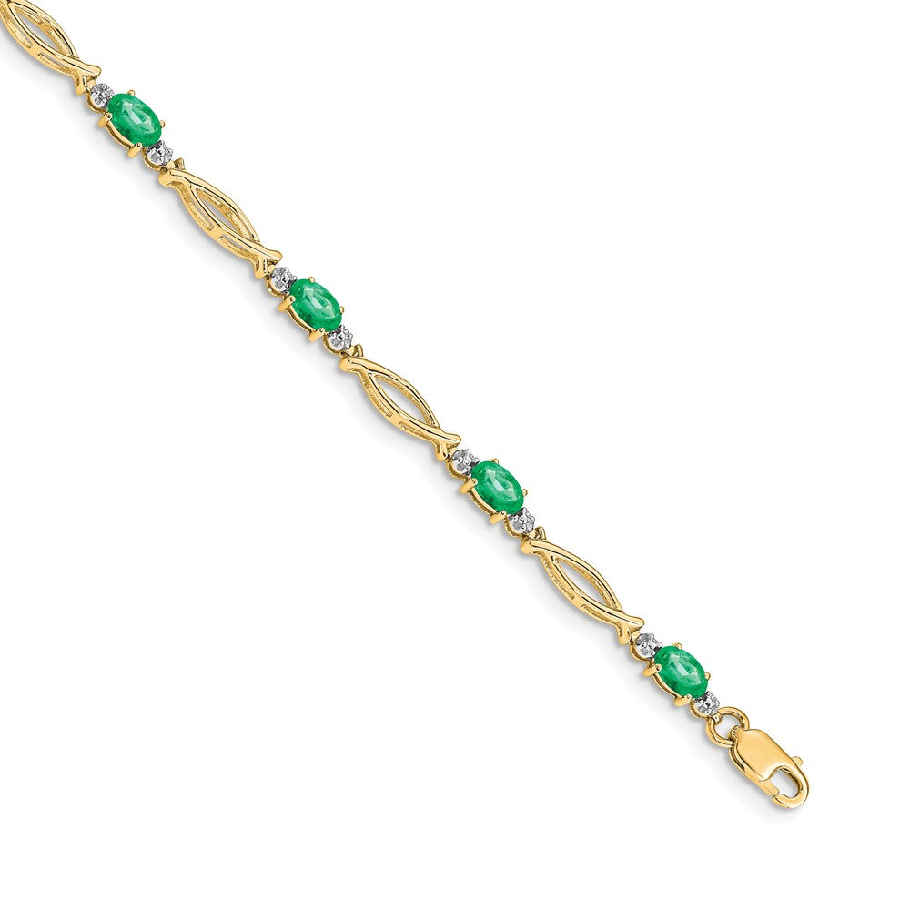 10K Gelbgold Diamant und Smaragd Armband