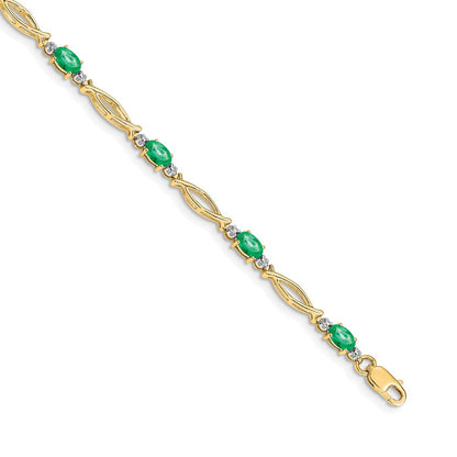 10K Gelbgold Diamant und Smaragd Armband