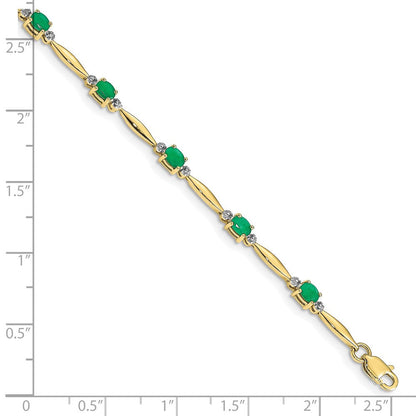 10K Gelbgold Diamant und Oval Smaragd Armband