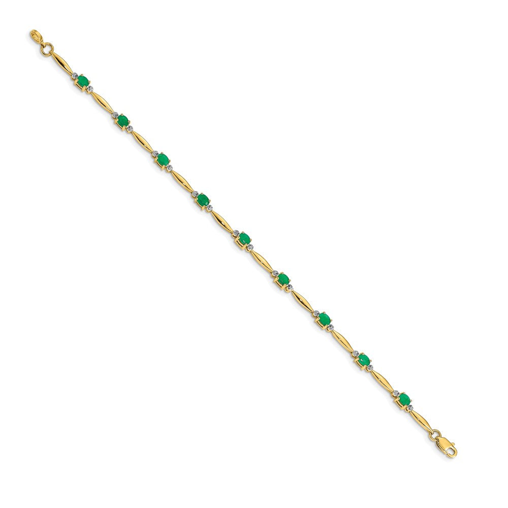 14K Gelbgold Armband mit natürlichen Diamanten und ovalen Smaragden