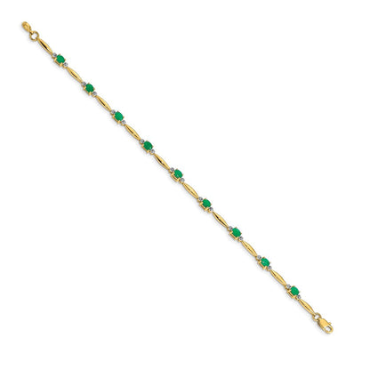 14K Gelbgold Armband mit natürlichen Diamanten und ovalen Smaragden