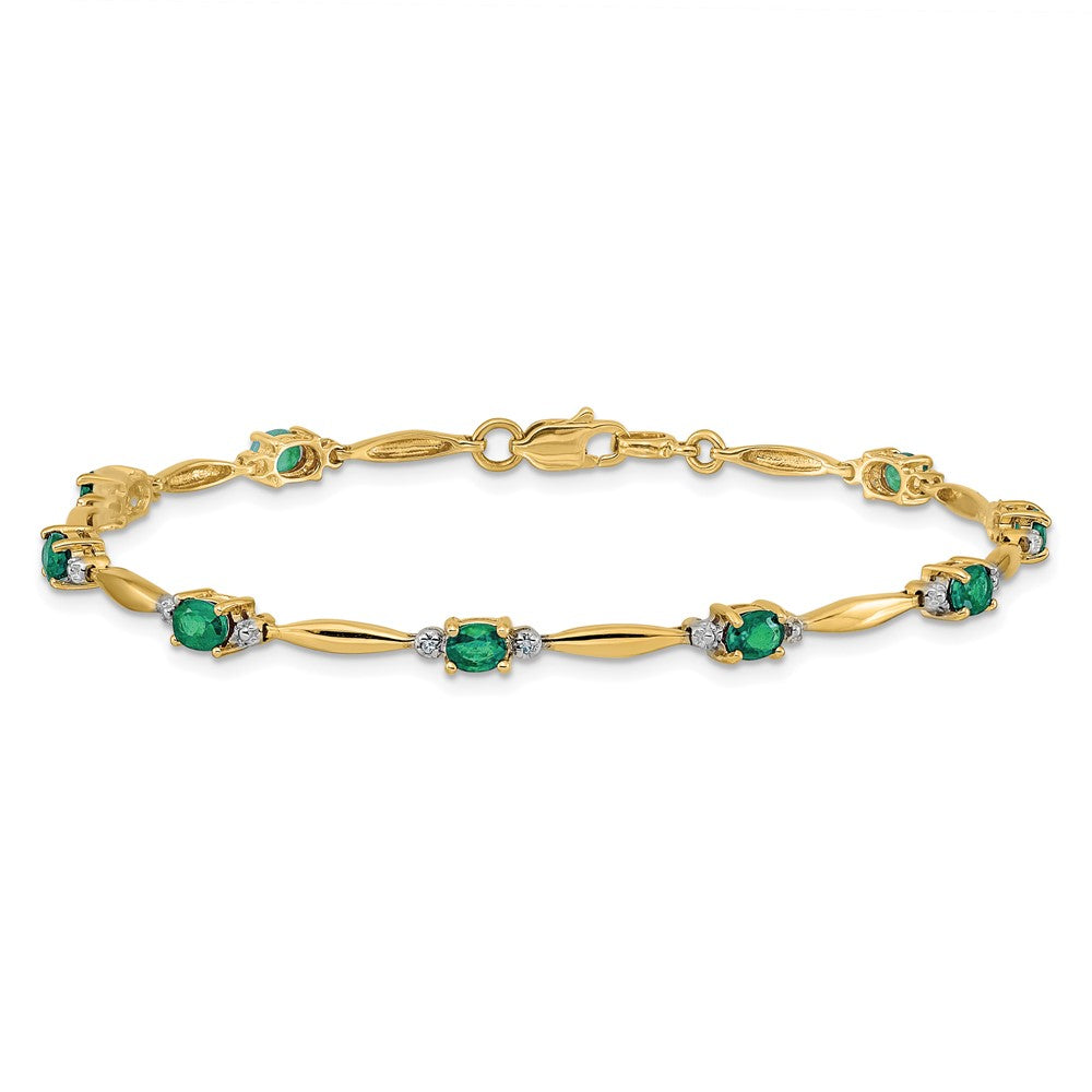 14K Gelbgold Armband mit natürlichen Diamanten und ovalen Smaragden