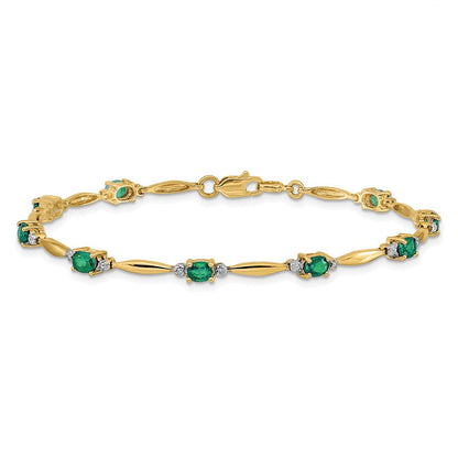 14K Gelbgold Armband mit natürlichen Diamanten und ovalen Smaragden