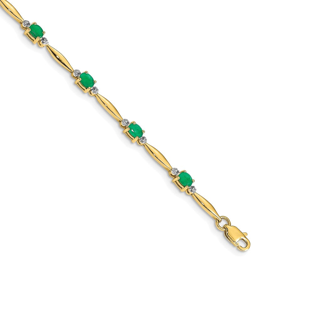 14K Gelbgold Armband mit natürlichen Diamanten und ovalen Smaragden