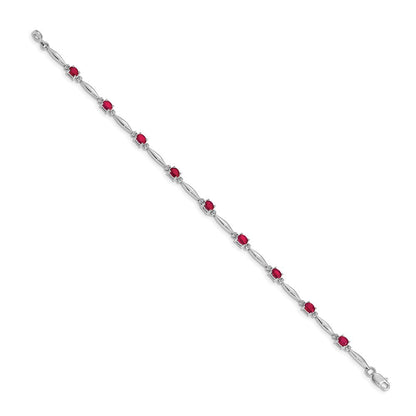 10K Weißgold Diamant und Rubin Armband