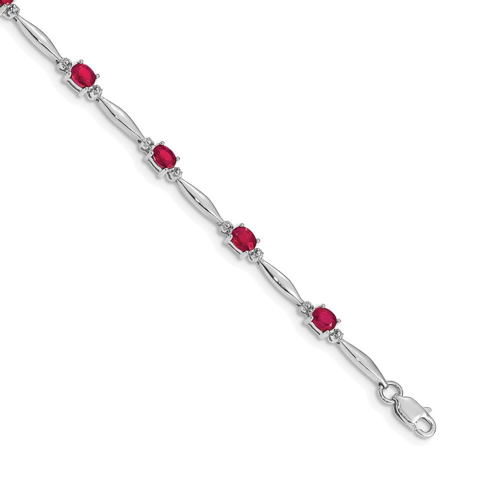 10K Weißgold Diamant und Rubin Armband