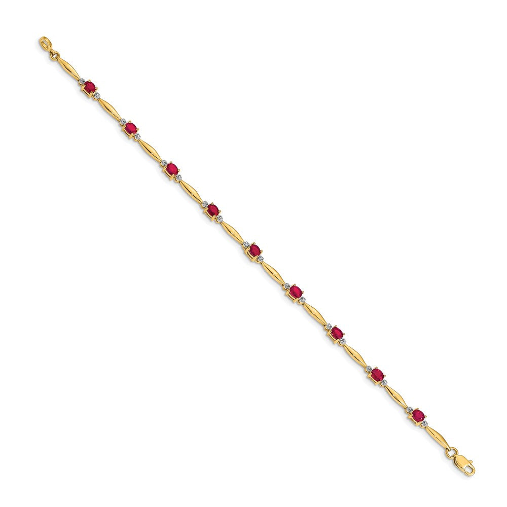 10K Gelbgold Diamant und Oval Rubin Armband