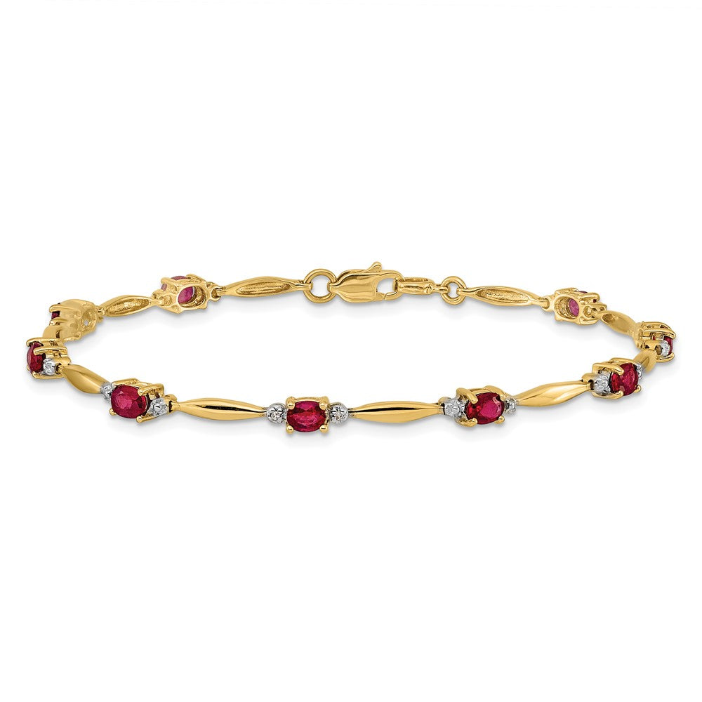 10K Gelbgold Diamant und Oval Rubin Armband