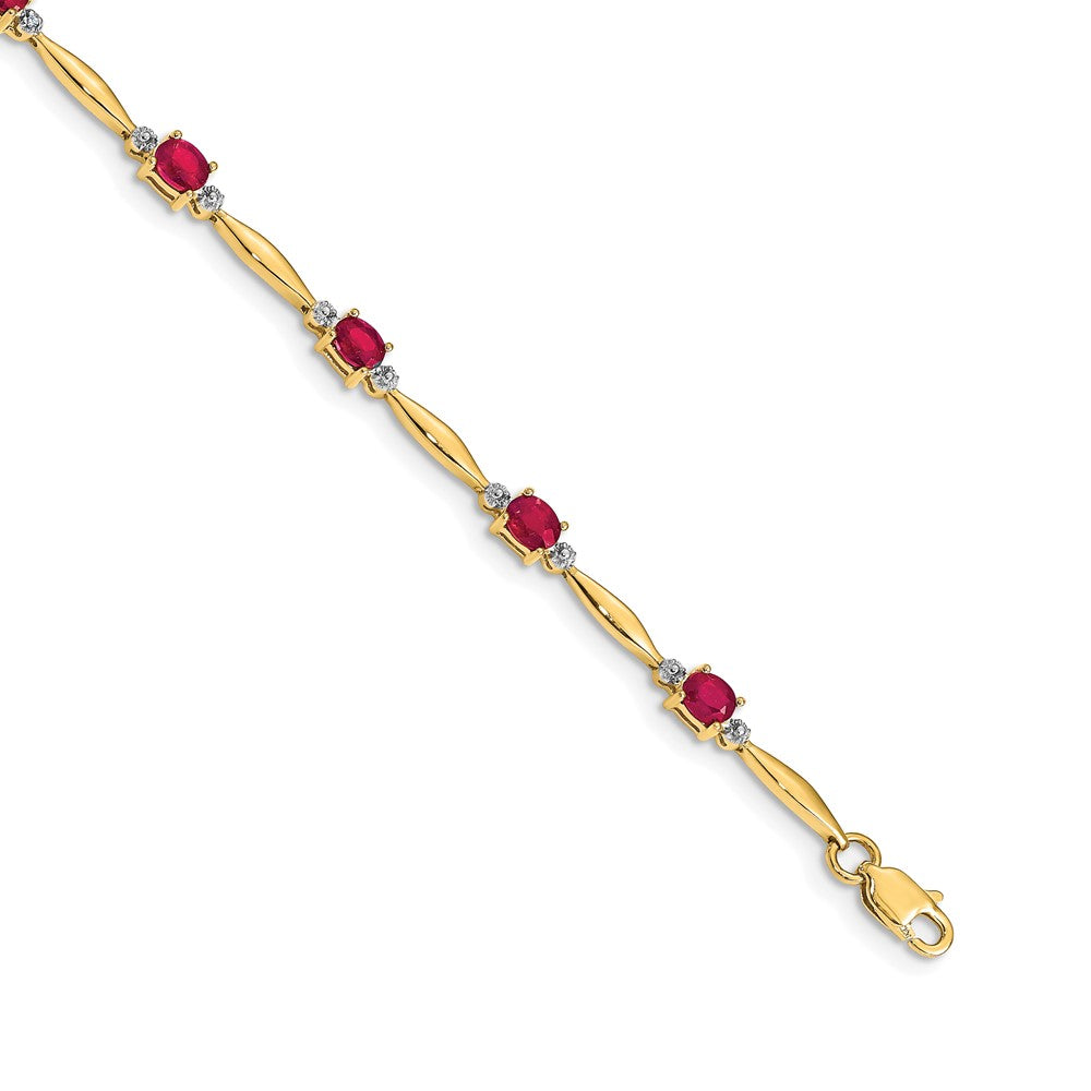 10K Gelbgold Diamant und Oval Rubin Armband