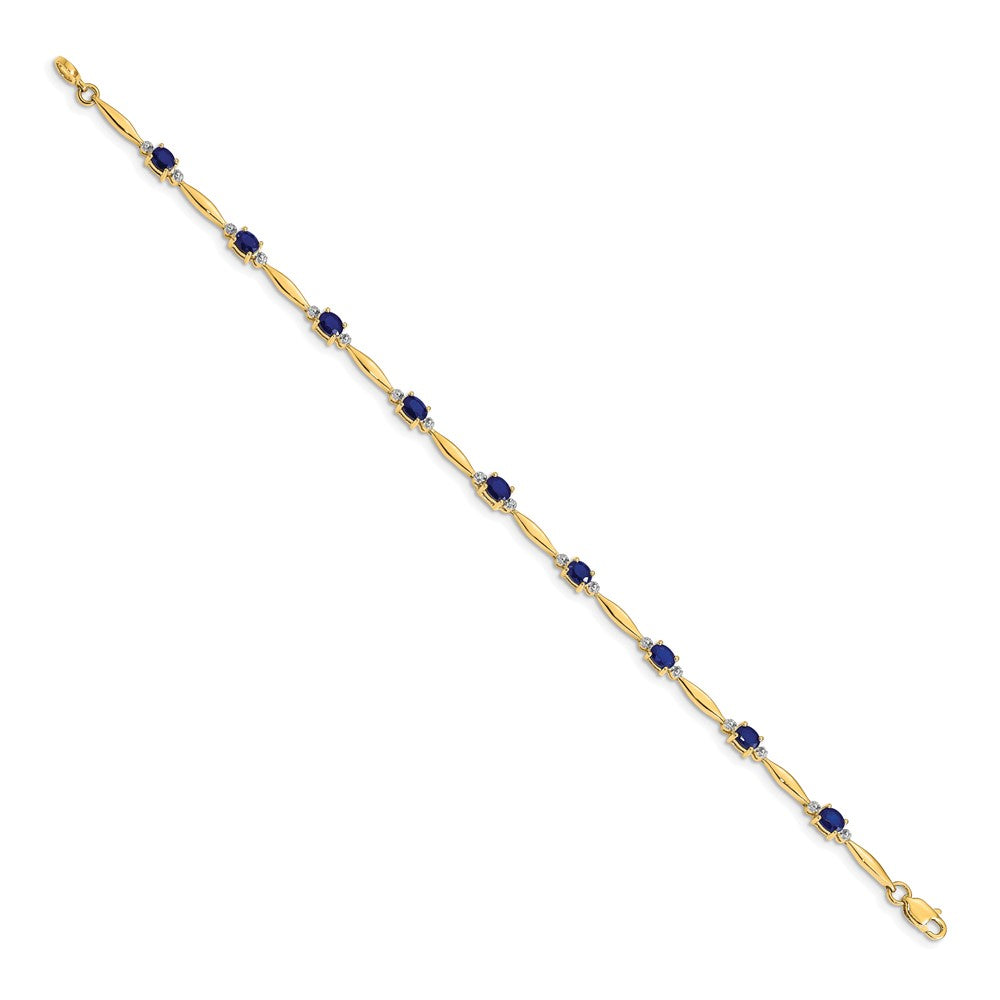 14 Karat Gelbgold Armband mit natürlichen Diamanten und ovalen Saphiren