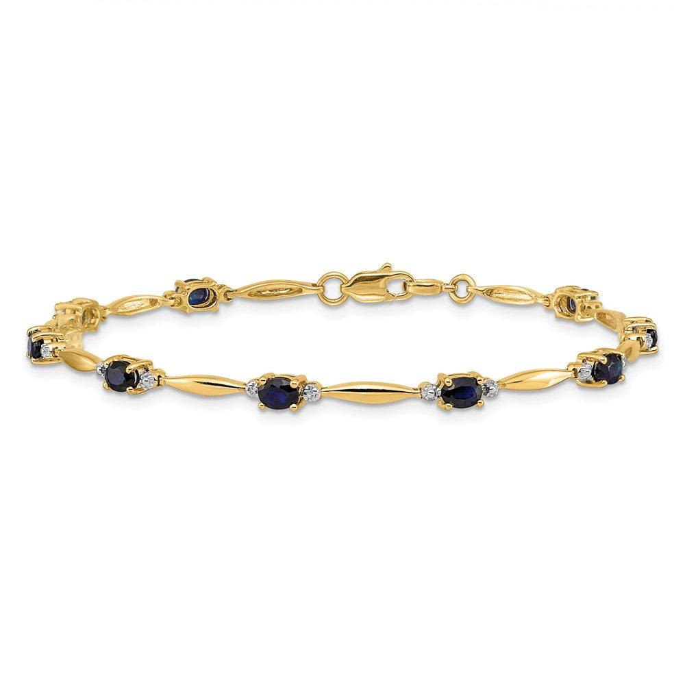 14 Karat Gelbgold Armband mit natürlichen Diamanten und ovalen Saphiren