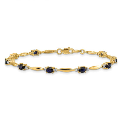 14 Karat Gelbgold Armband mit natürlichen Diamanten und ovalen Saphiren