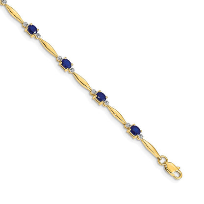 14 Karat Gelbgold Armband mit natürlichen Diamanten und ovalen Saphiren