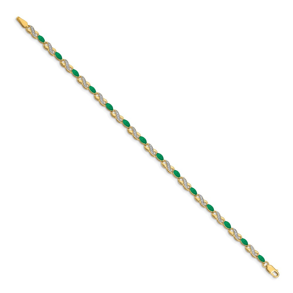 10K Gelbgold Diamant und Smaragd Unendlichkeit Armband