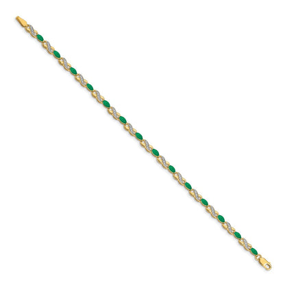10K Gelbgold Diamant und Smaragd Unendlichkeit Armband