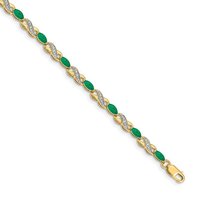 10K Gelbgold Diamant und Smaragd Unendlichkeit Armband