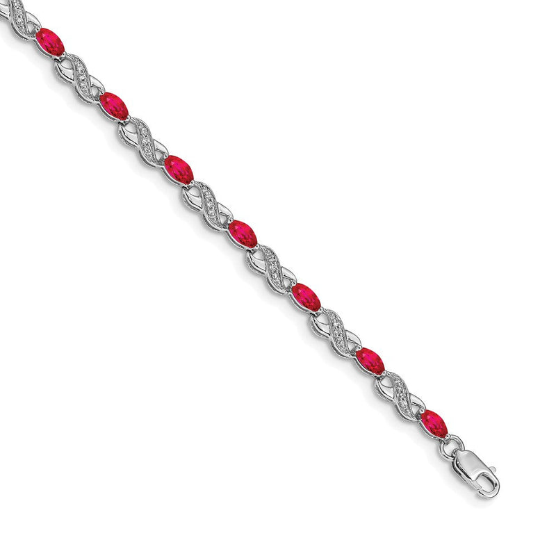 10K Weißgold Diamant und Rubin Unendlichkeit Armband
