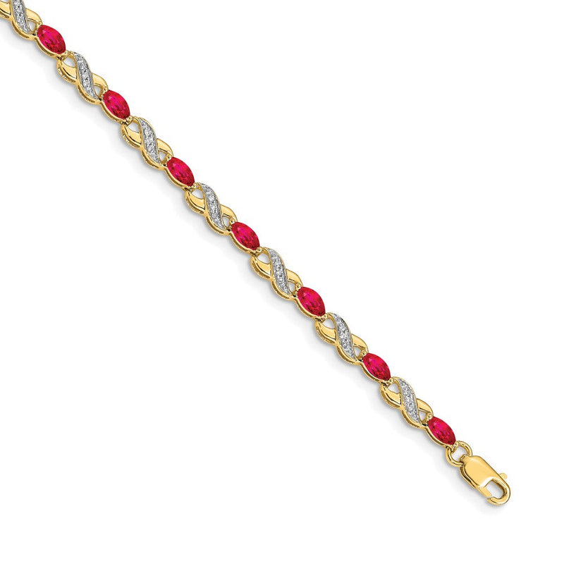 14K Gelbgold Armband mit natürlichen Rubinen und Diamanten im Unendlichkeits-Design