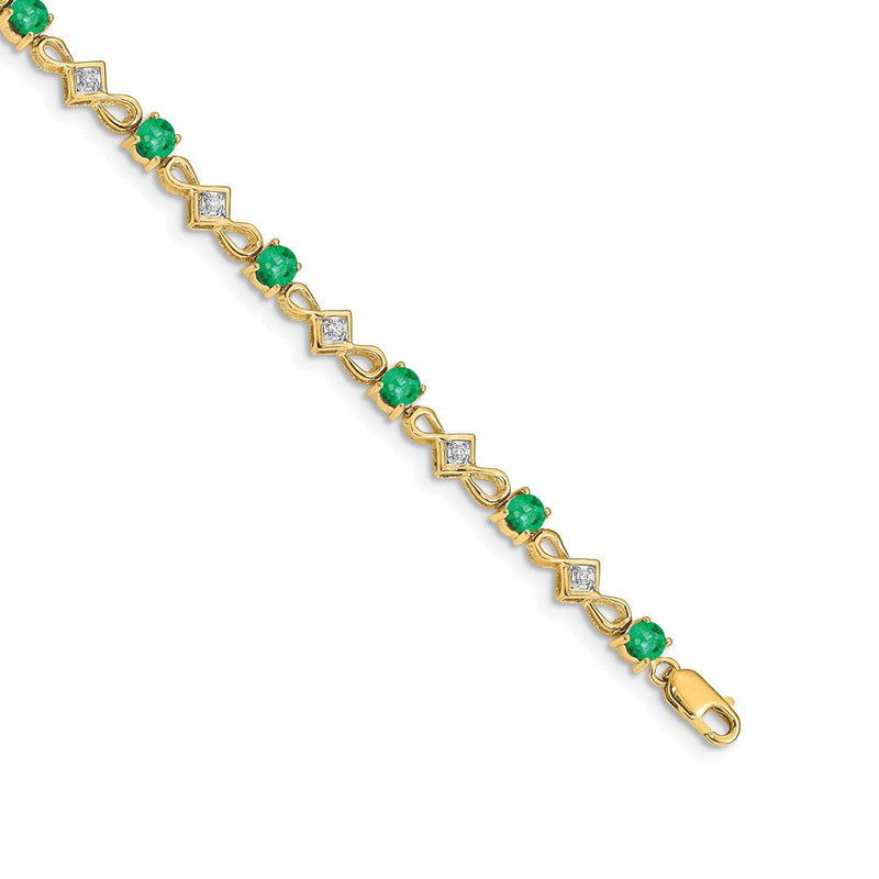 14K Gelbgold Armband mit natürlichem Smaragd und Diamant
