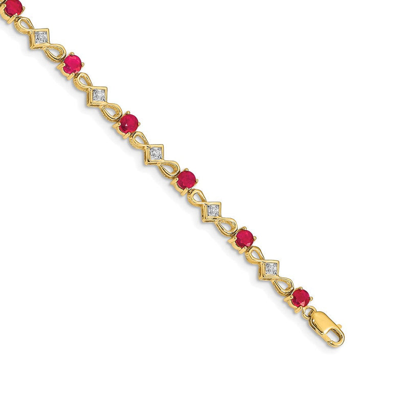 14K Gelbgold Armband mit natürlichen Rubinen und Diamanten