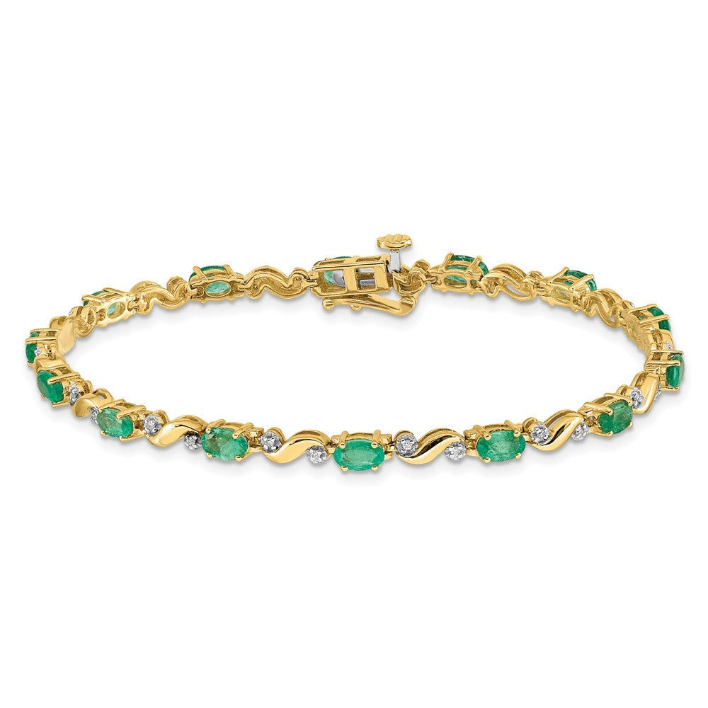 10K Gelbgold Diamant und Smaragd Armband