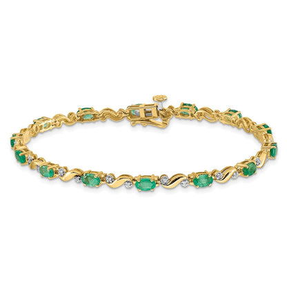 10K Gelbgold Diamant und Smaragd Armband