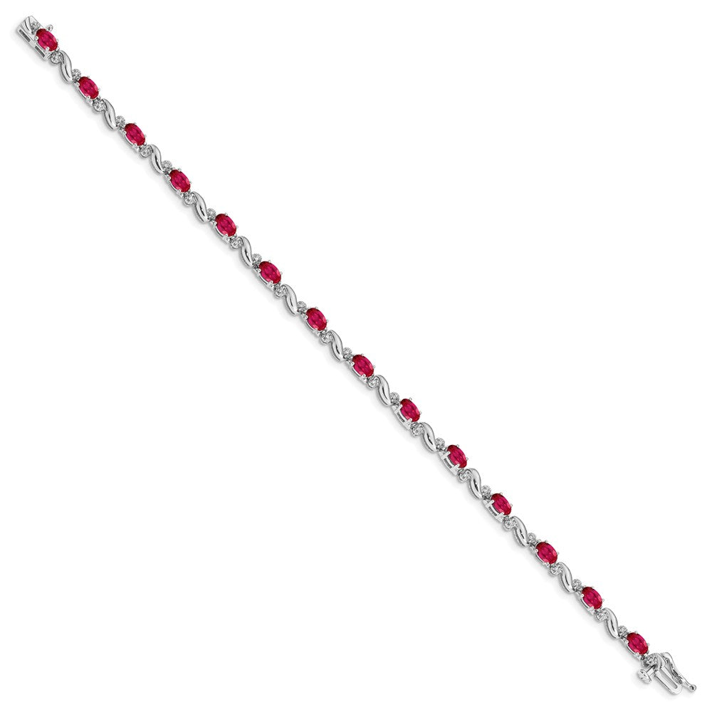 10K Weißgold Diamant und Rubin Armband