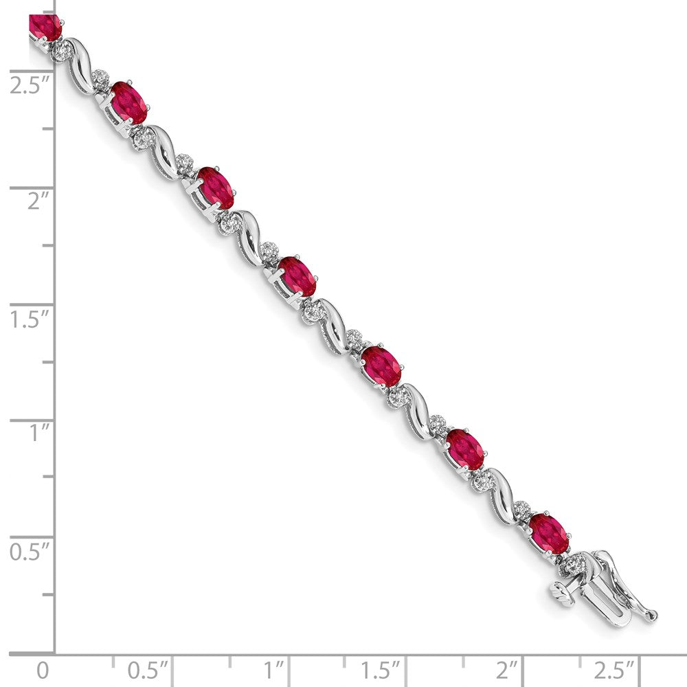 10K Weißgold Diamant und Rubin Armband