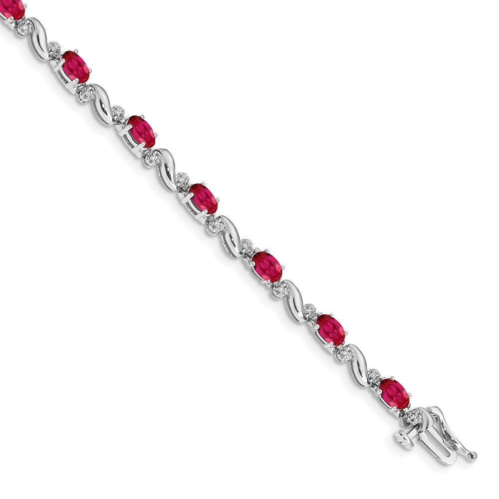 10K Weißgold Diamant und Rubin Armband