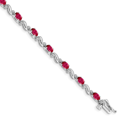 10K Weißgold Diamant und Rubin Armband