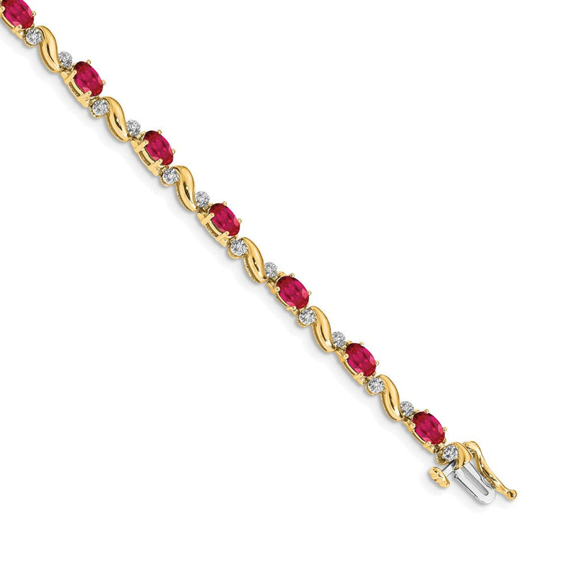 14K Gelbgold Armband mit natürlichem Rubin und Diamant
