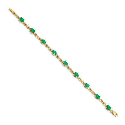 14K Gelbgold Armband mit natürlichen Smaragden und Diamanten