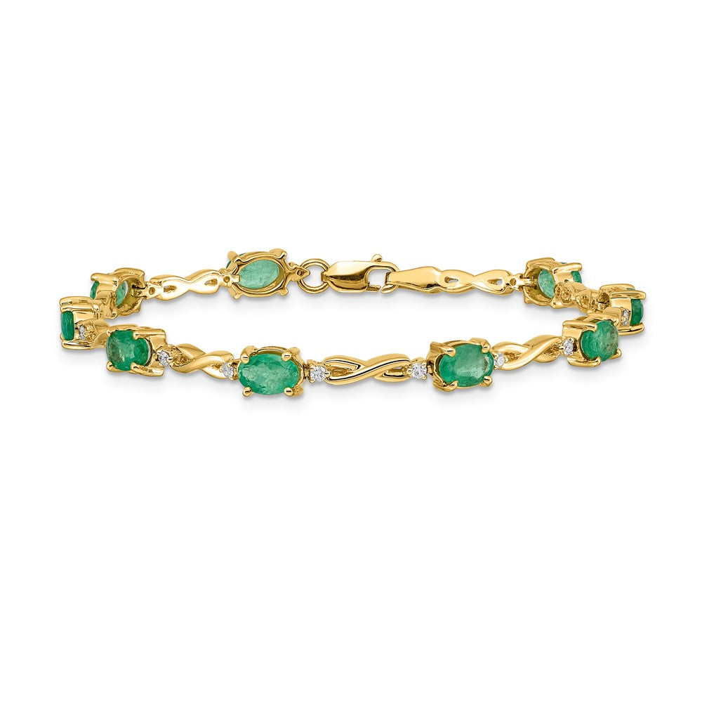 14K Gelbgold Armband mit natürlichen Smaragden und Diamanten